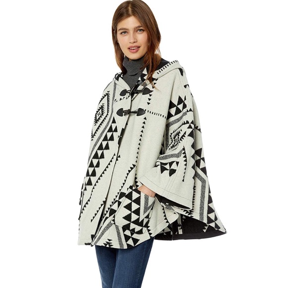 Pendleton Luxe Mesa Jacquard Wool Hooded Cape - Picture 2 of 4